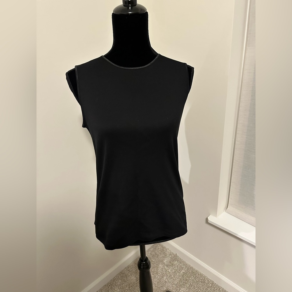 Women’s Christopher & Banks‎ Black Crew Neck Satin Trim Perfect Tank